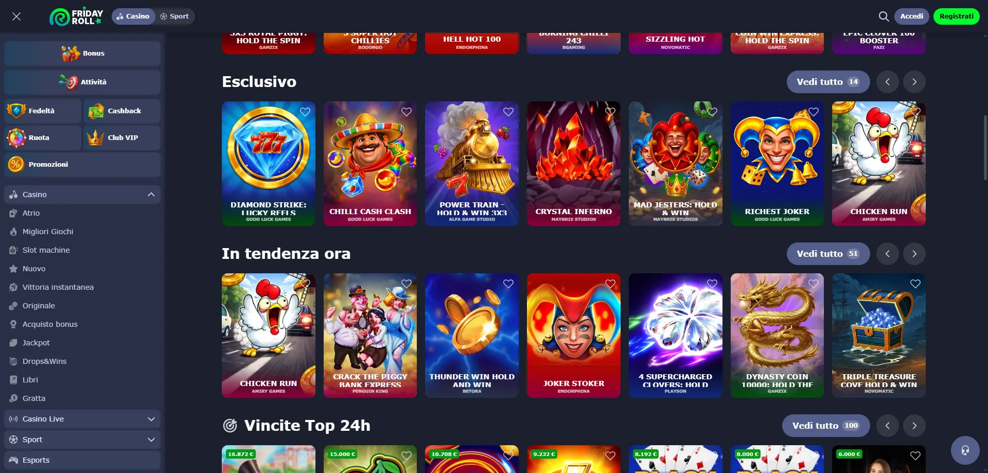 FridayRoll Casino slot machine online migliori titoli disponibili