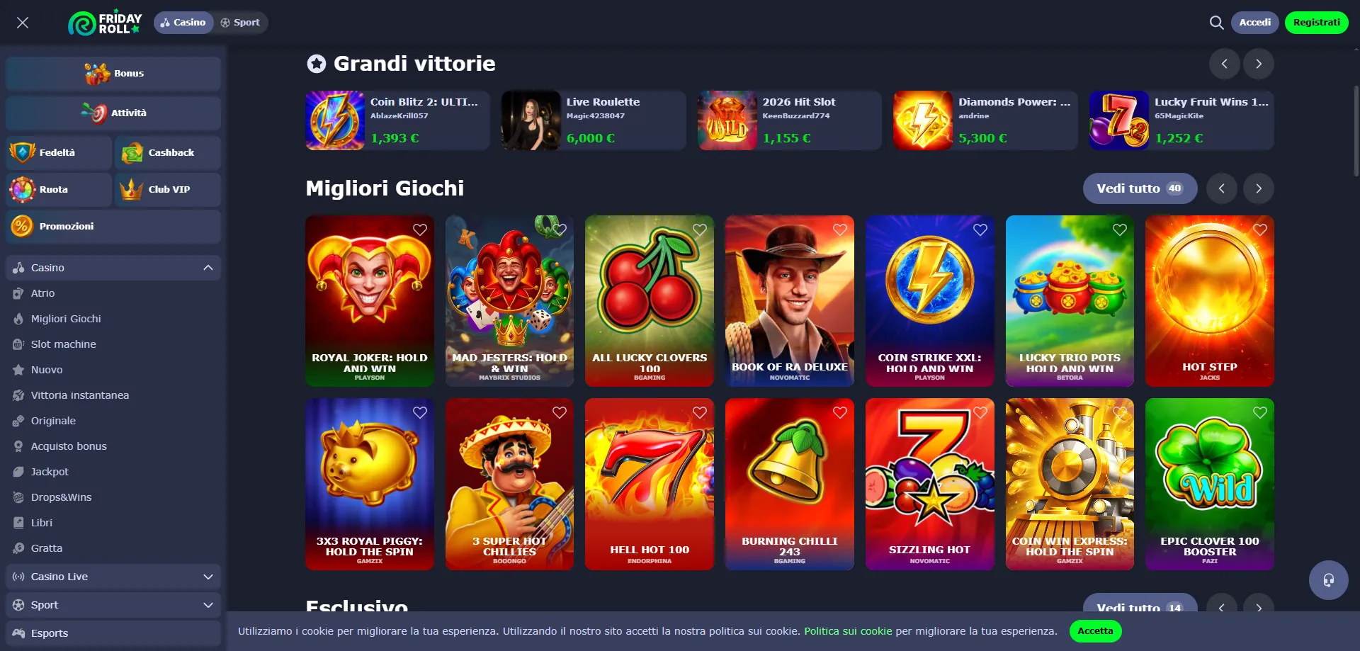 FridayRoll Casino provider software Pragmatic Play Evolution NetEnt