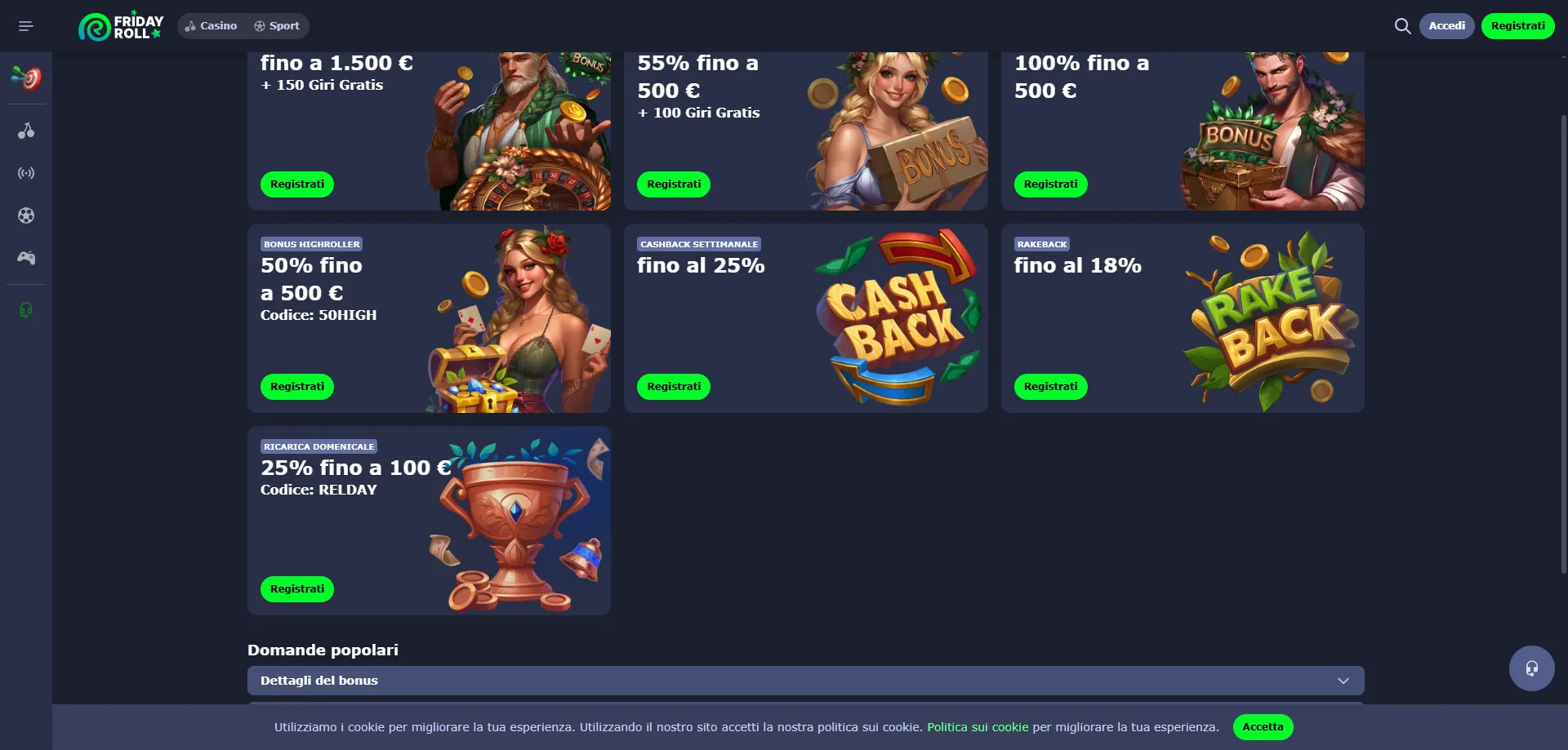 FridayRoll Casino promozioni tornei e programma fedeltà punti